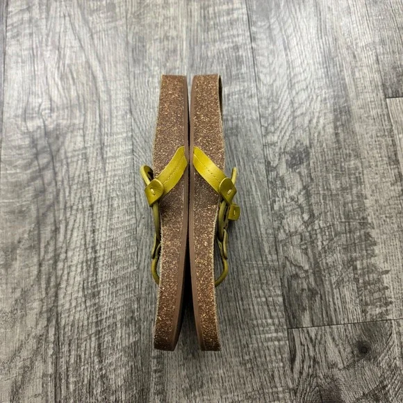 Tory Burch Miller Cloud Leather Sandals Cork Thong Lemon Lime Yellow Sz 10 - Picture 2 of 9